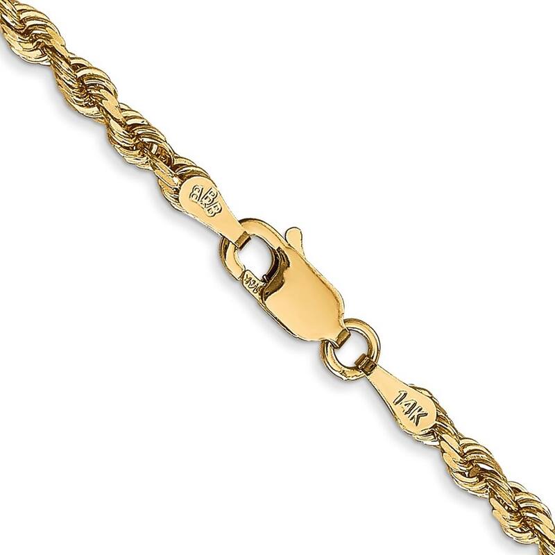 Curata 14k Yellow Gold Solid 3.0mm Sparkle Cut Quadruple Rope Chain Bracelet Lobster Claw
