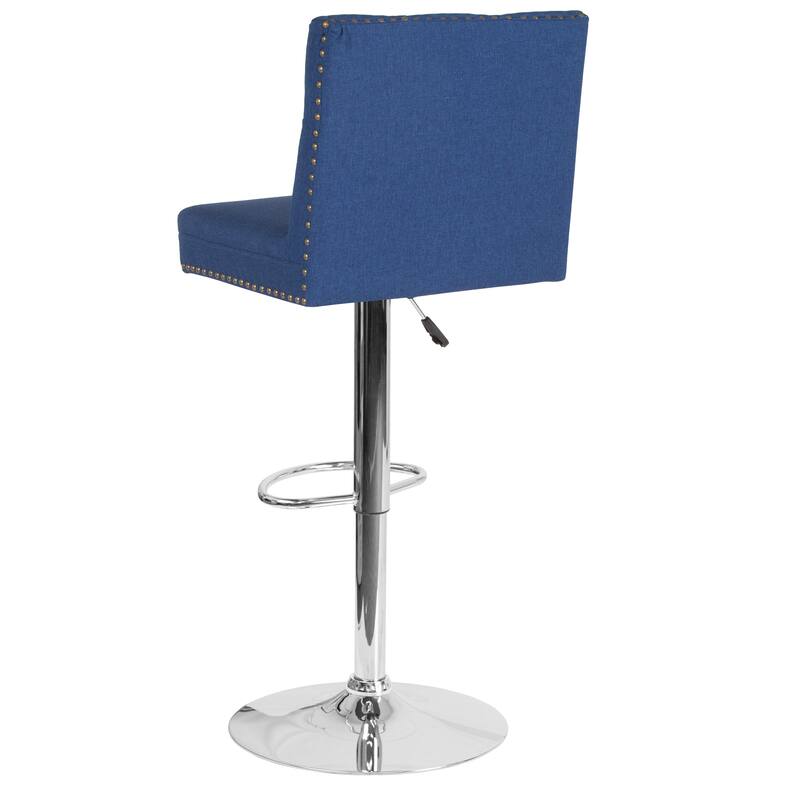 Adjustable Height Tufted Back Barstool w/Accent Nail Trim in Gray LeatherSoft - 17.5"W x 20"D x 38" - 46.5"H