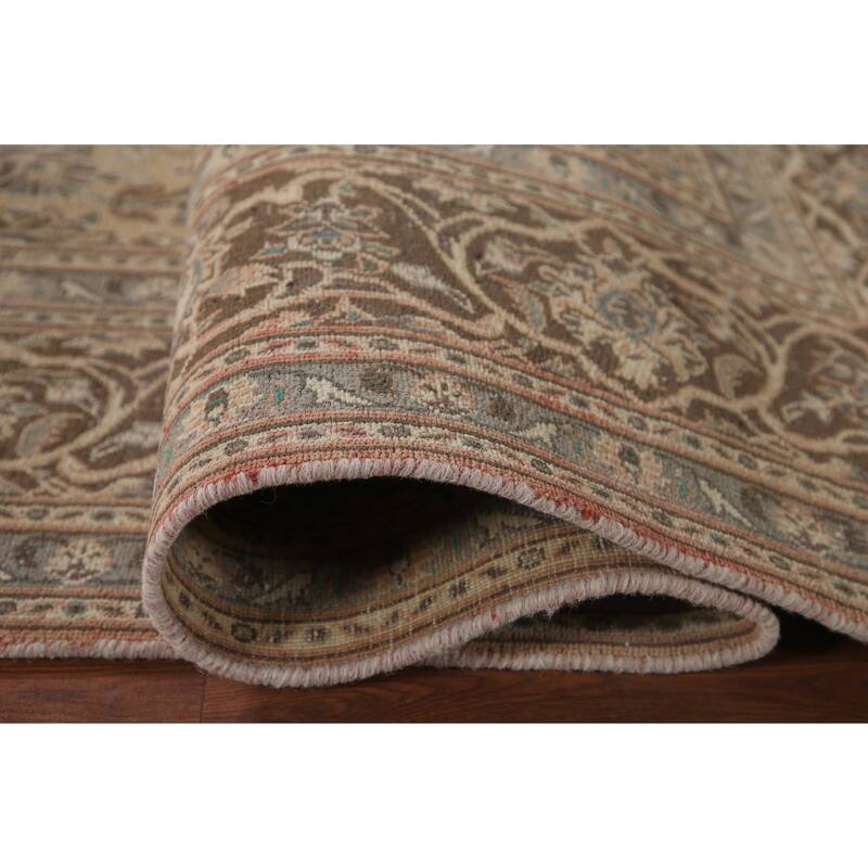 Distressed Mashad Persian Antique Area Rug Hand-knotted Wool Carpet - 6'3" x 9'0"