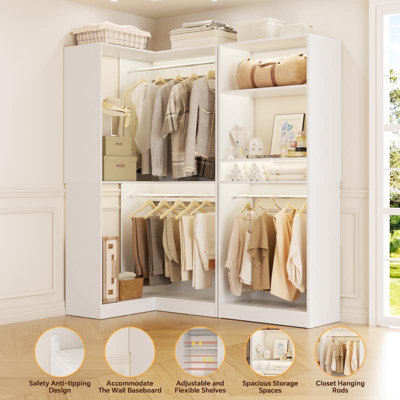 Cimly Set of 2 Corner Closet System, Freestanding Closet Organizer with Hanging Rods for Walk-in Closet