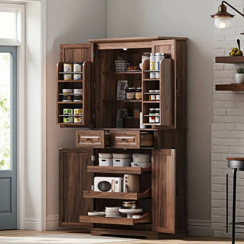 71" Tall Kitchen Pantry Cabinet with 3 Pull-Out Organizers, Freestanding Cupboard With Adjustable Shelves, Versatile Storage