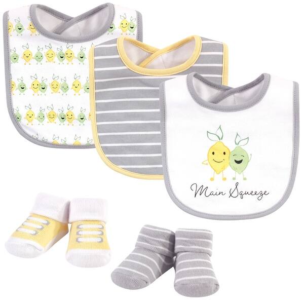 slide 1 of 1, Hudson Baby Infant Cotton Bib and Sock Set 5pk, Main Squeeze, One Size - Main Squeeze - One Size One Size - Main Squeeze