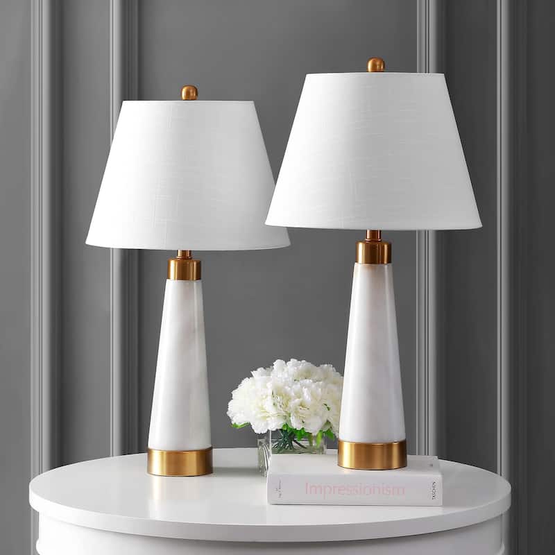Stephen 26.5" Marble/Iron Gold Modern Column LED Table Lamp, White by JONATHAN Y