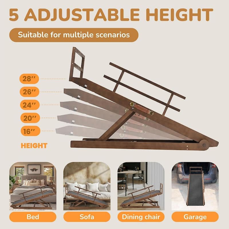 DoCred Folding Non-Slip Rubber Mat Wooden Dog Ramp For High Bed
