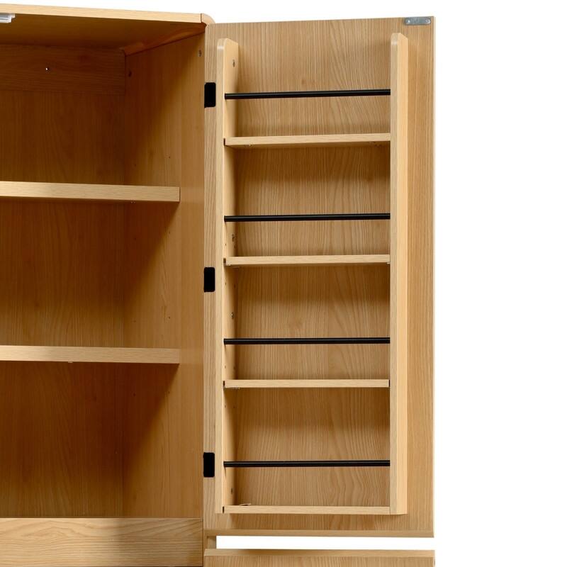 Farmhouse 72" Tall Kitchen Pantry Cabinet, Freestanding Curved Design with Adjustable Shelves and Hidden Drawer