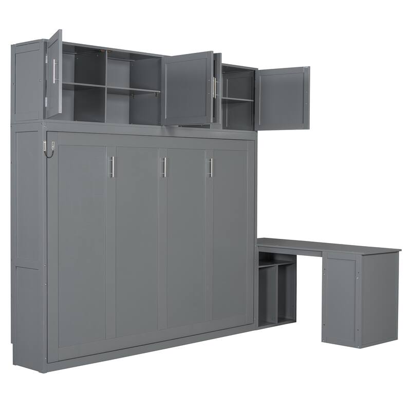 Roomfitters Queen Murphy Bed with Adjustable Desk and Two Large Storage Cabinets, Wall Mounted Space Saving Sleeper