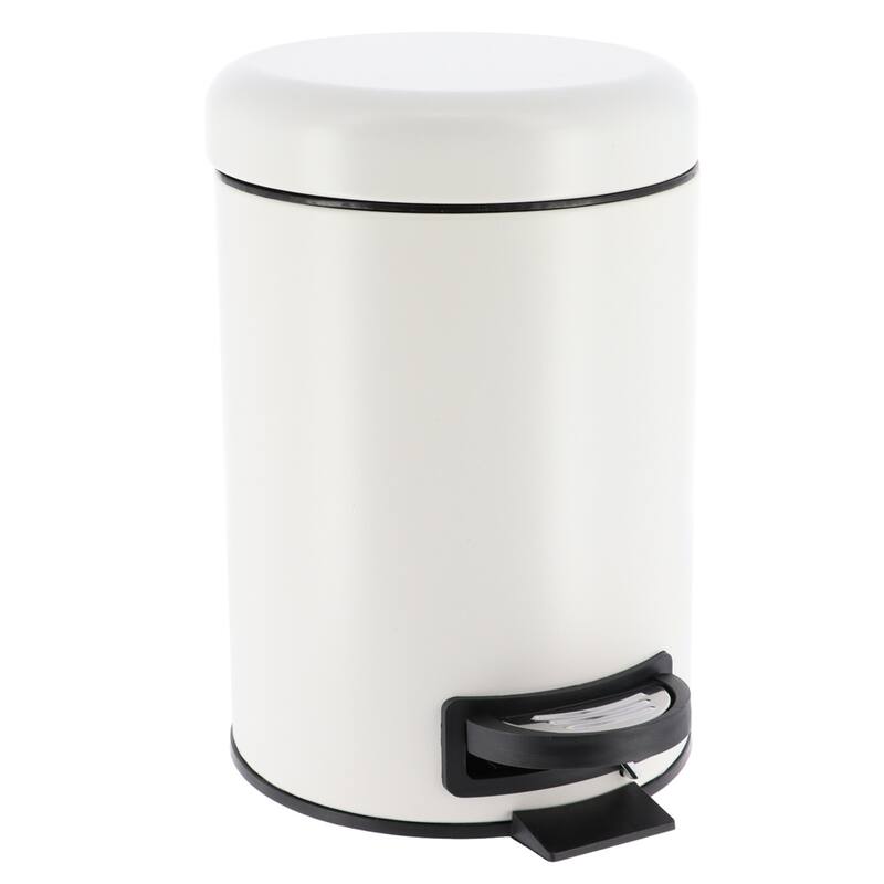 Evideco Soft Close Small Round Metal Bathroom Floor Step Trash Can White - 3 liters - 0.8 gal.