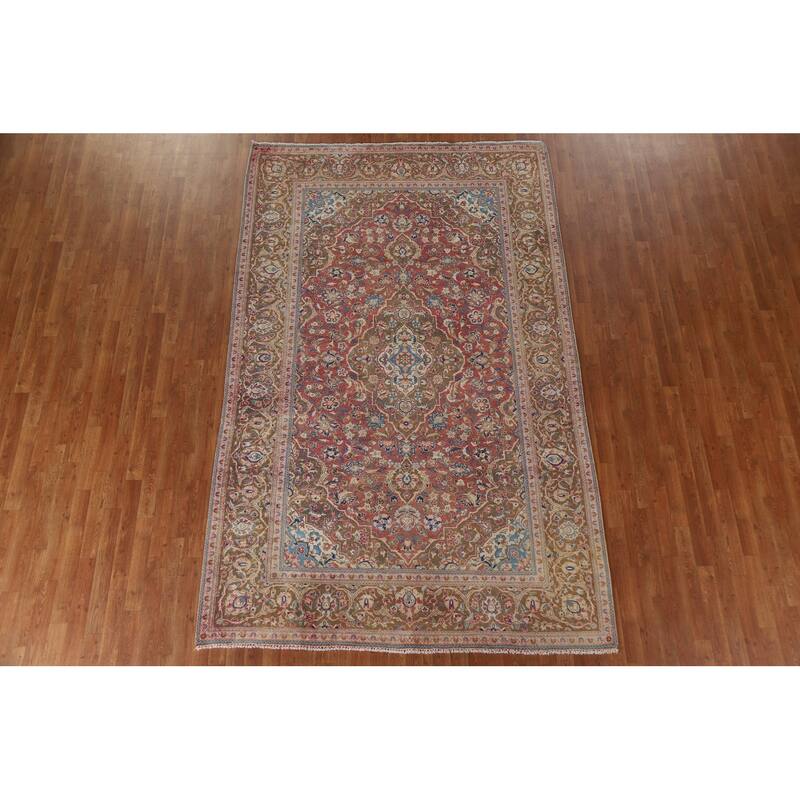 Hand Knotted Oriental 100% Wool Carpet Traditional Floral Red Kashan Area Rug - 10' 2'' X 6' 6''
