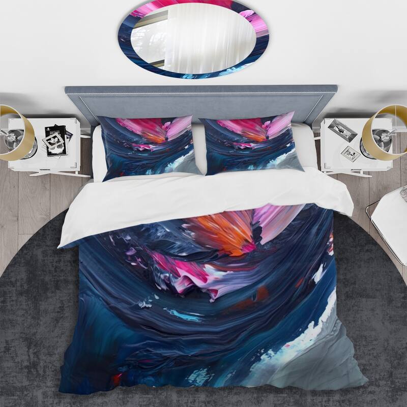 Designart "Blue and Pink Textured Art" Blue Modern - Bedding Cover Set With Shams