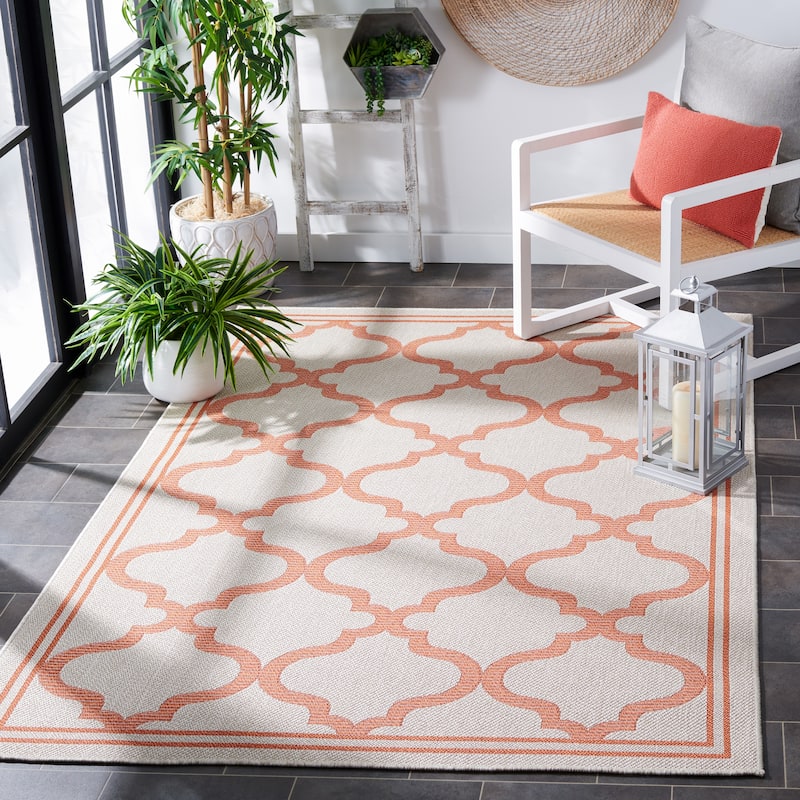 SAFAVIEH Bermuda Washable Edelt Indoor/ Outdoor Waterproof Rug - 4' x 6' - Ivory/Rust