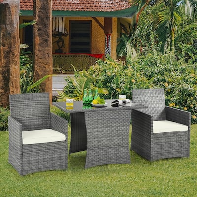 3 PCS Patio Dining Set Rattan Bistro Set Outdoor Conversation Set
