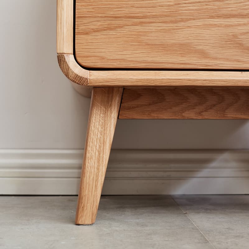 GDFStudio - Brynford Modern Solid Oak Wood Nightstand with Storage Drawers & Rounded Edges