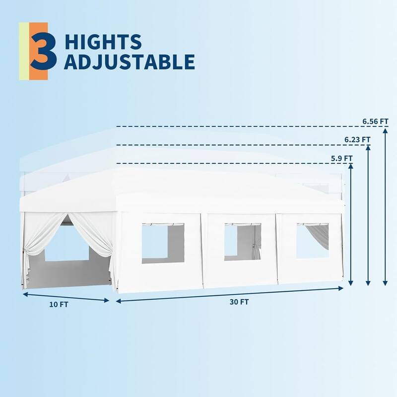 10x30 Outdoor Pop Up Canopy with 8 Sidewalls and Portable Roller Bag