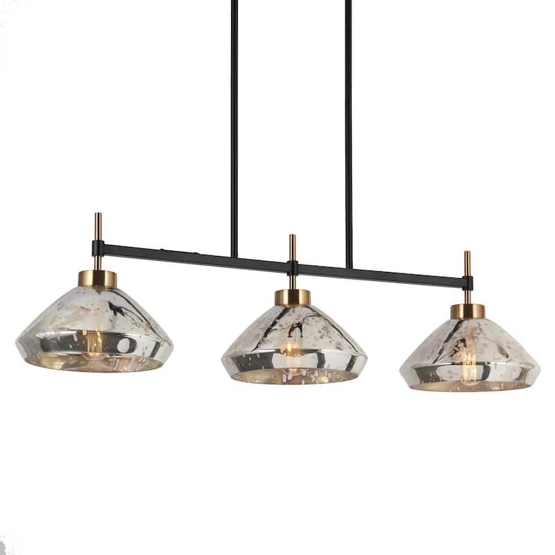 Flyn Modern 3-Light Linear Chandelier Mercury Glass Pendant Lights for Kitchen Island