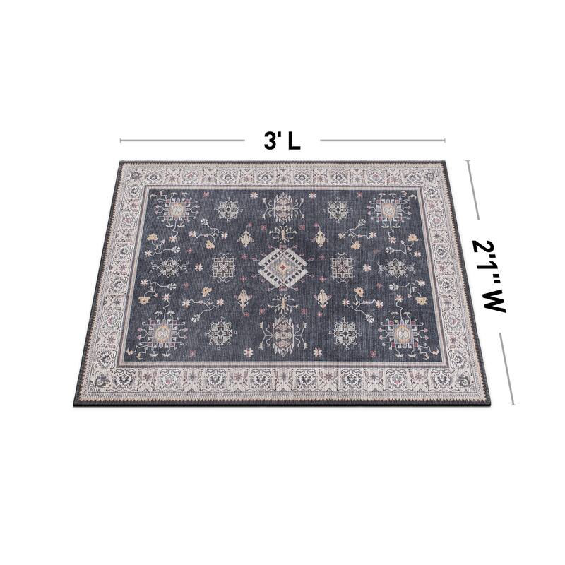 Transitional Bordered Machine Washable Area Rug