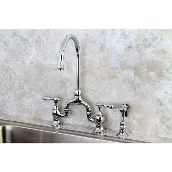Kingston Brass English Country Kitchen Bridge Faucet with Brass Sprayer