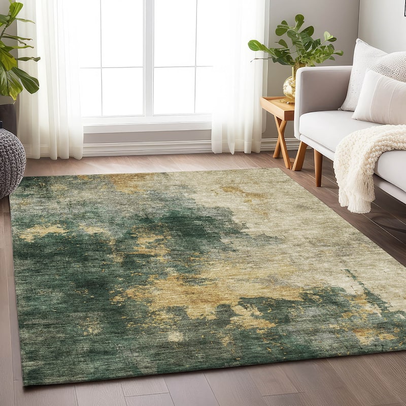 Machine Washable Indoor/ Outdoor Abstract Modern Chantille Rug - Fern - 3' x 5'