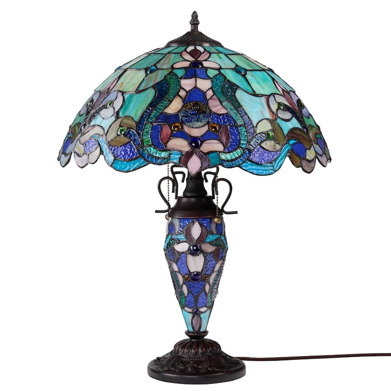 River of Goods Double Lit Stained Glass 24-Inch Table Lamp - 17" x 17" x 24"