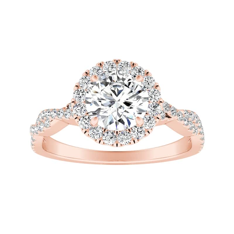Auriya 14k Gold 1/2ct Round Moissanite Halo Diamond Engagement Ring 1/8ctw