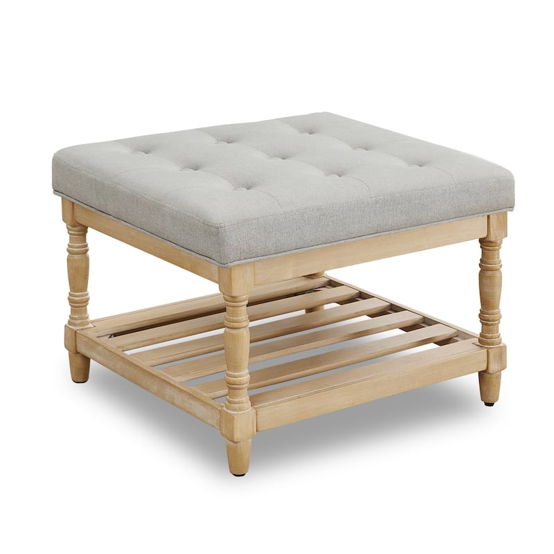 Luxury Storage Coffee Table with Upholstered Top & Shelf - Grey(Linen)