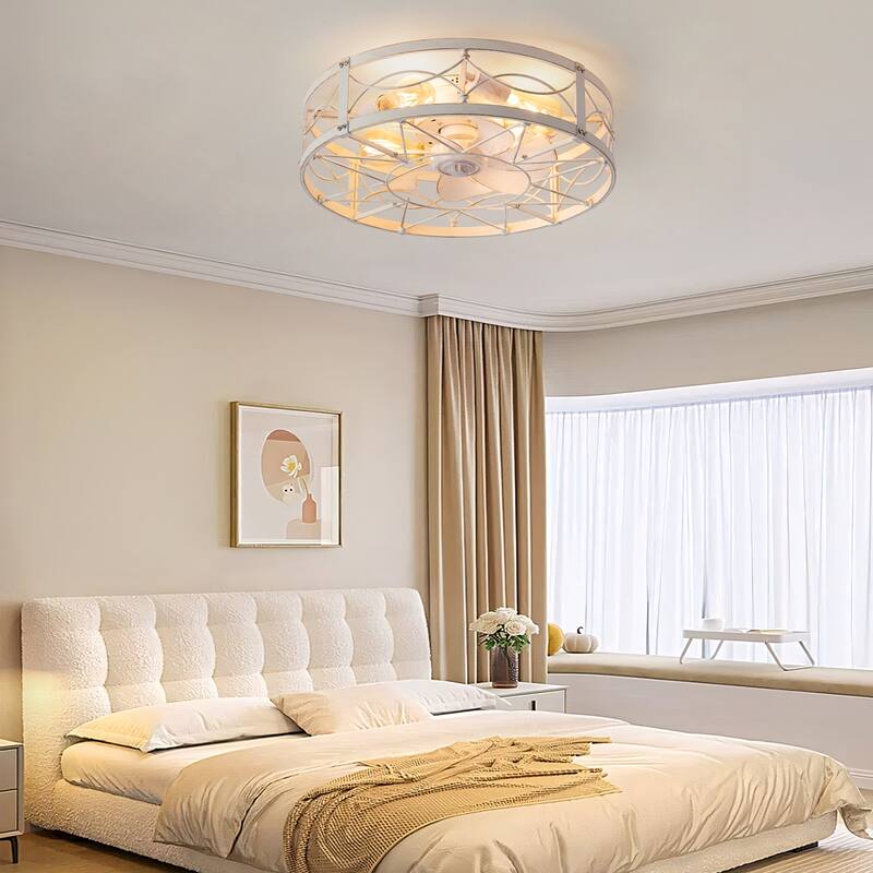 20-in Vintage Distressed White Caged Ceiling Fan with Light and Remote (7-Blade)