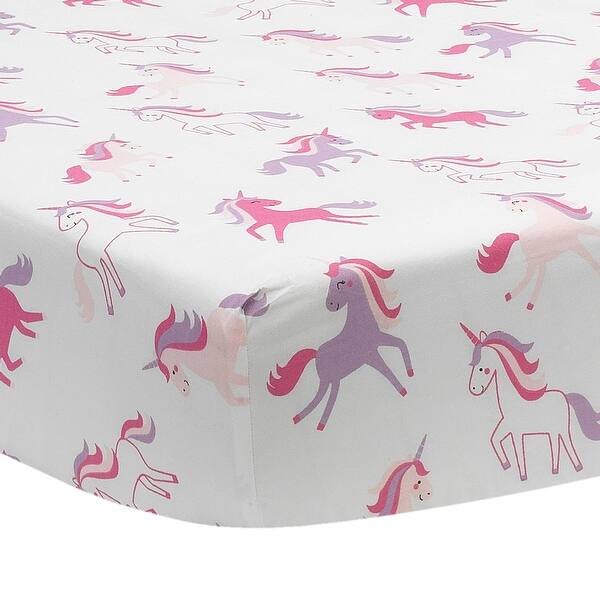 slide 2 of 4, Lambs & Ivy Magic Unicorn White/Pink/Purple 100% Cotton Baby Fitted Crib Sheet