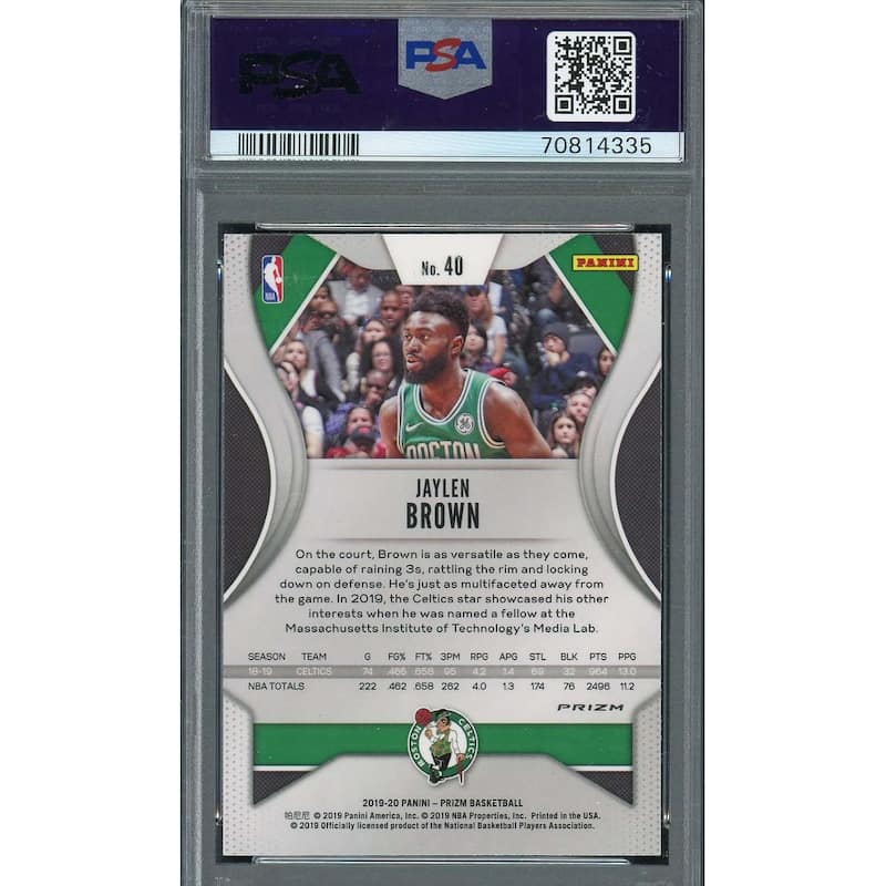 Jaylen Brown 2019 Panini Green Prizm Basketball Card #40 Graded PSA 10 - 8'6" x 11'6"