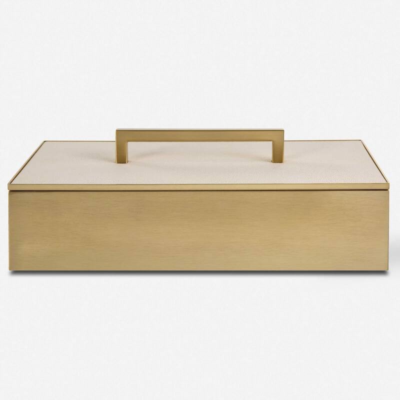 Rectangular Box with Lid and Handle - 14" - Brass Finish