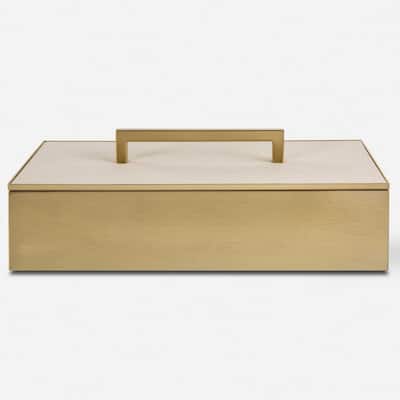 Rectangular Box with Lid and Handle - 14" - Brass Finish