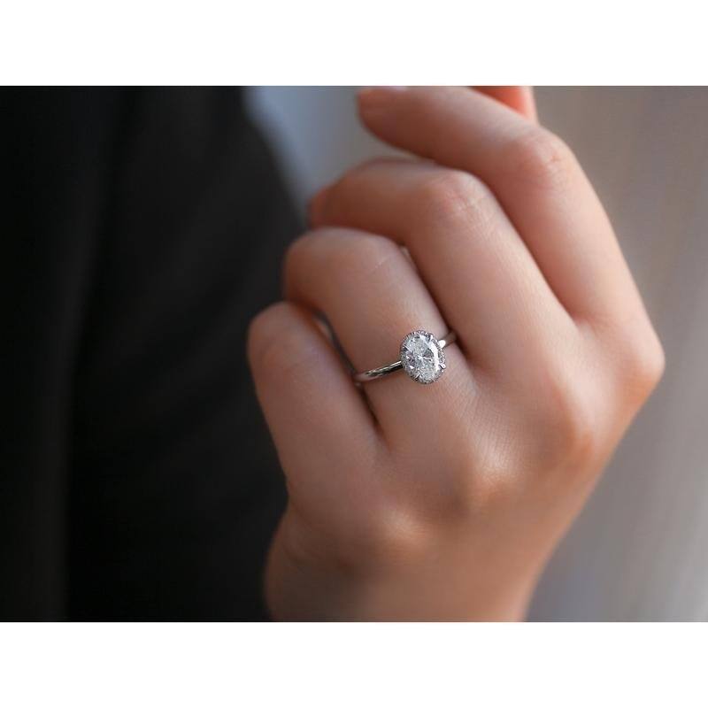 Kobelli 1 Carat Natural Diamond Certified 14k Solid White Gold Oval Slim Halo Plain Band Dalilah Ring