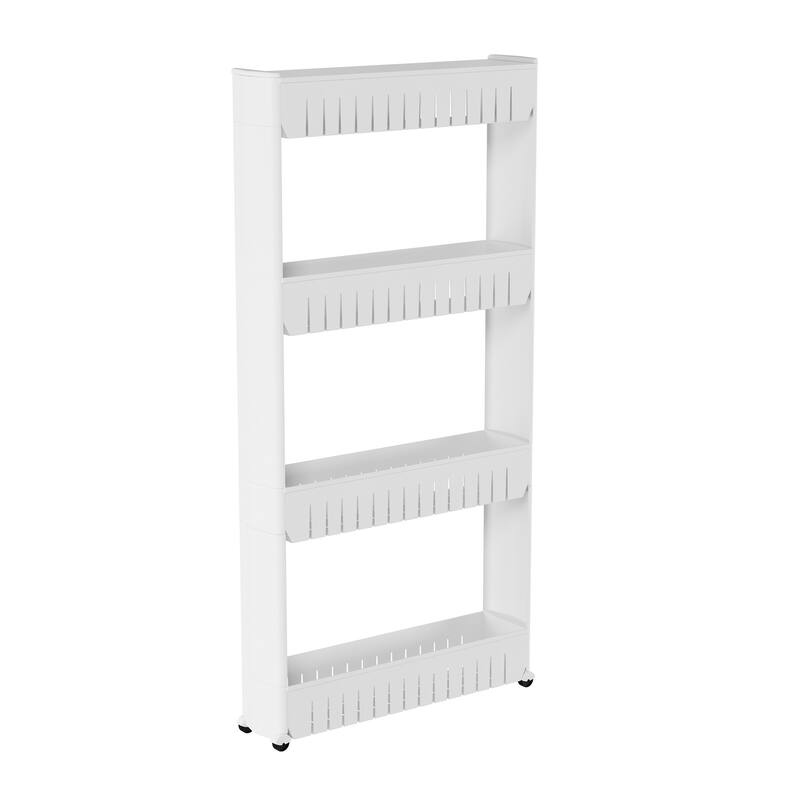 4-Tier Storage Organizer Rack - Plastic Rolling Cart by Everyday Home (White)