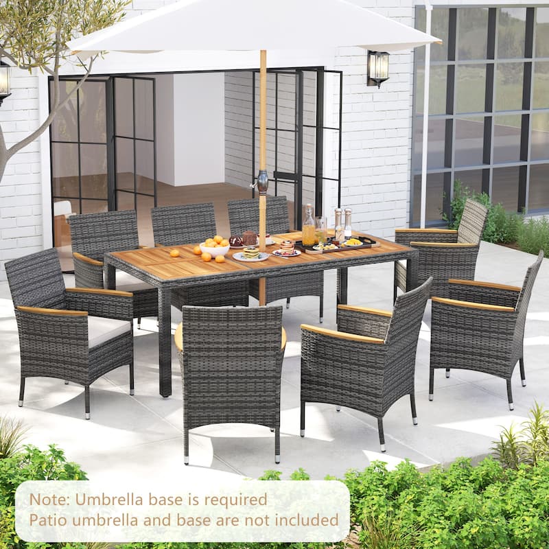 Costway 9 PCS Outdoor Wicker Dining Set with Acacia Wood Table and 8 - See Details