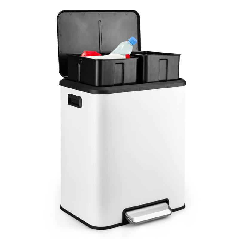 Stainless Steel Dual Trash Can, 2 x 4 Gal (2 x 15L) - White