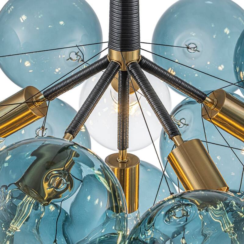 Glam Art Deco Cluster Glass Globe Blue Bubble Chandelier
