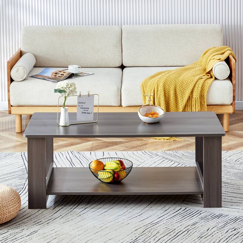 Modern and practical walnut textured coffee tables. The double layered coffee table is made of MDF material