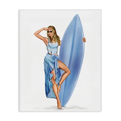 Stupell Trendy Surfer Girl in Blue Canvas Wall Art Design By Ziwei Li