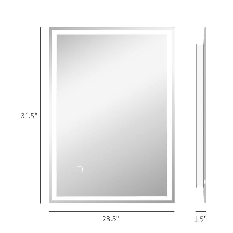 Silver LED Bathroom Wall Mirror with Touch Switch and Outline Lighting - 31.5" L x 23.5" W x 1.5" D