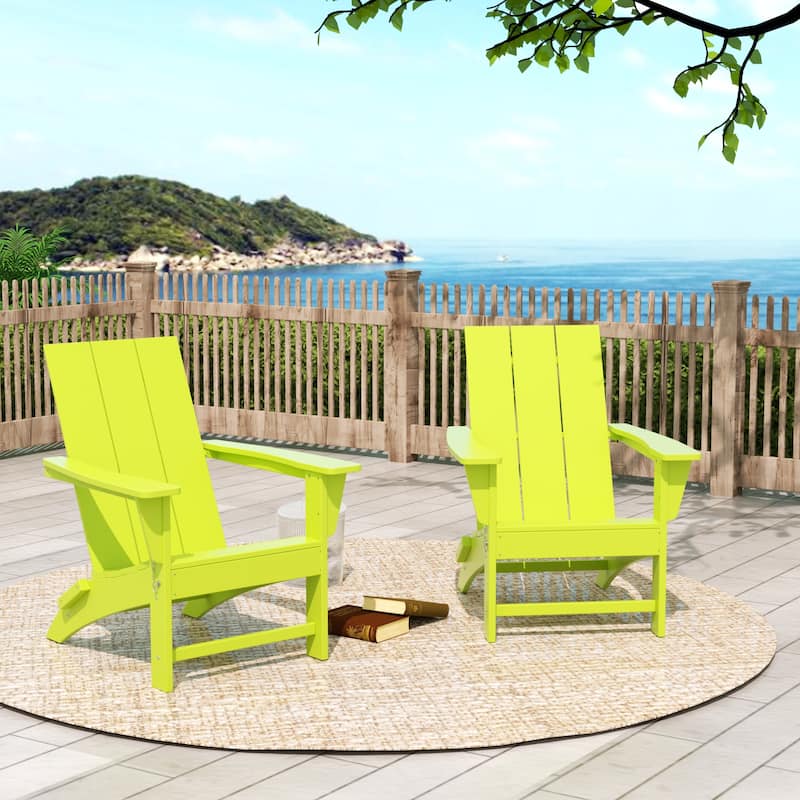 Polytrends Shoreside Folding Poly Eco-Friendly All Weather Outdoor Adirondack Chair (Set of 2) - Lime