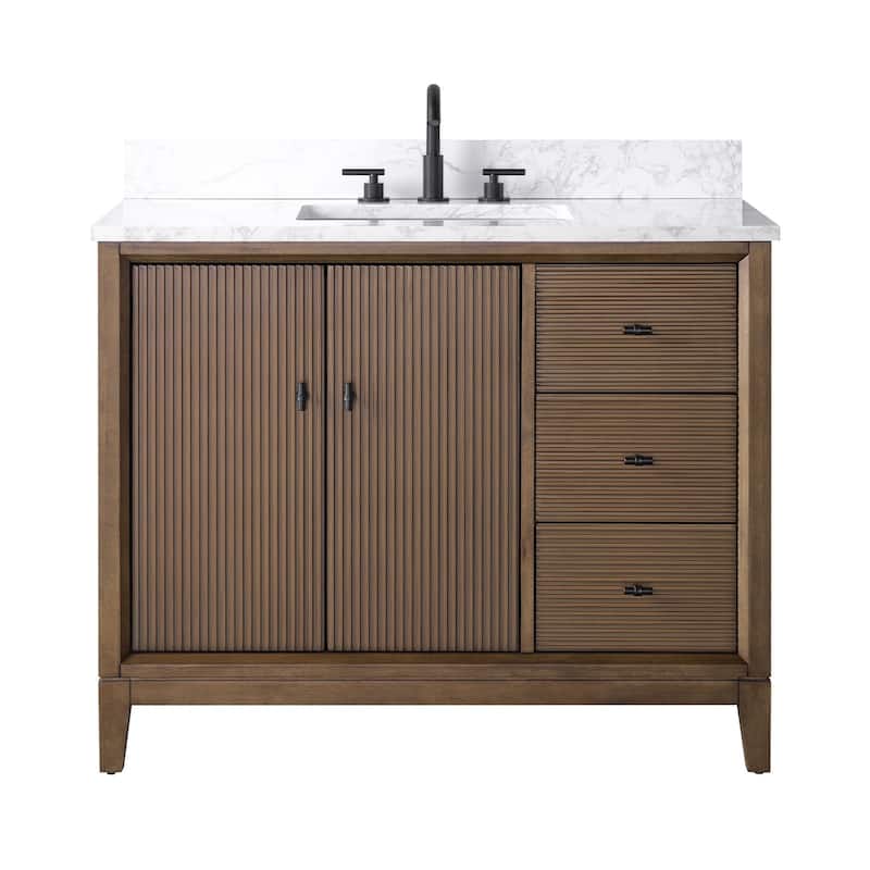 Vanity Art 42" Freestanding Bathroom Vanity with Engineered Marble Top and Sink