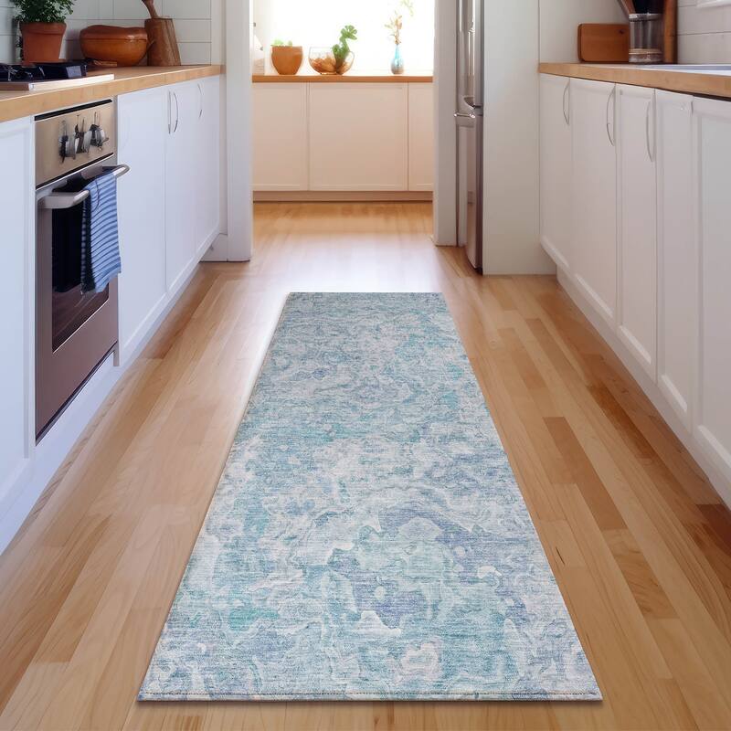 Premium Washable Super Soft Abstract Kazi Mayfield Rug - Sky - 2' 3" x 7' 6" - Runner