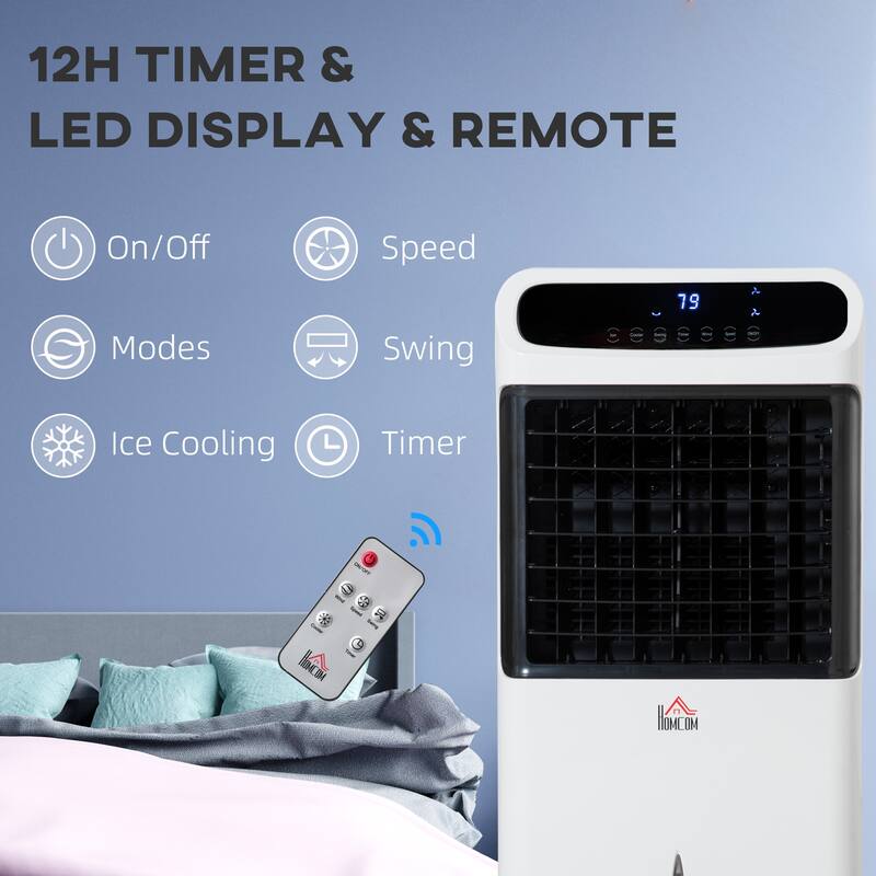 HOMCOM Mobile Air Cooler, Evaporative Ice Cooling Fan Water Conditioner Humidifier Unit with 3 Modes, 3 Speed, Remote Controller