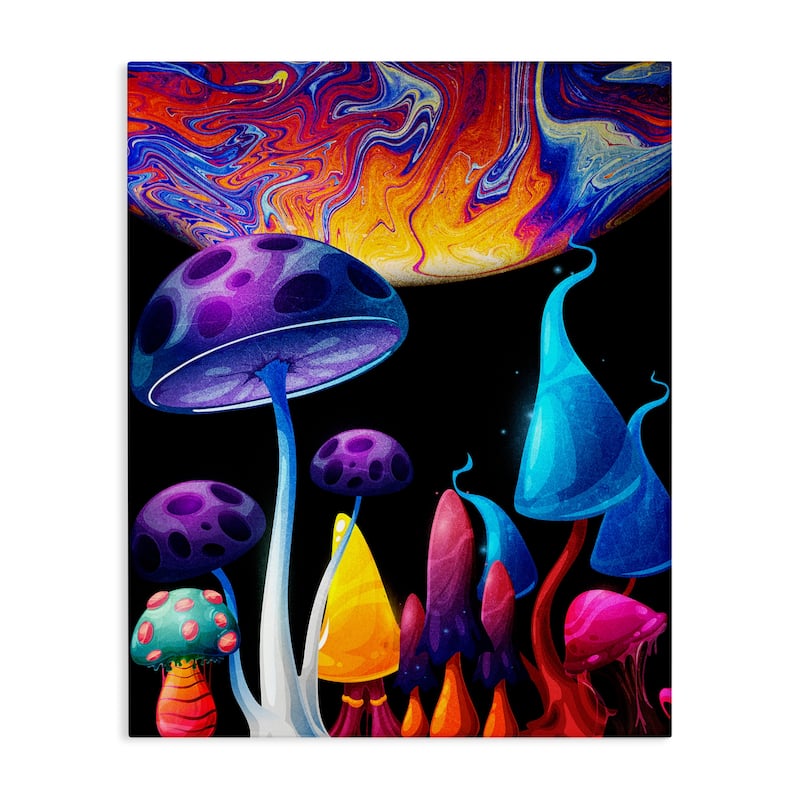 Stupell Whimsical Mushrooms in Space Canvas Wall Art Design By Kim Allen - 24 x 30