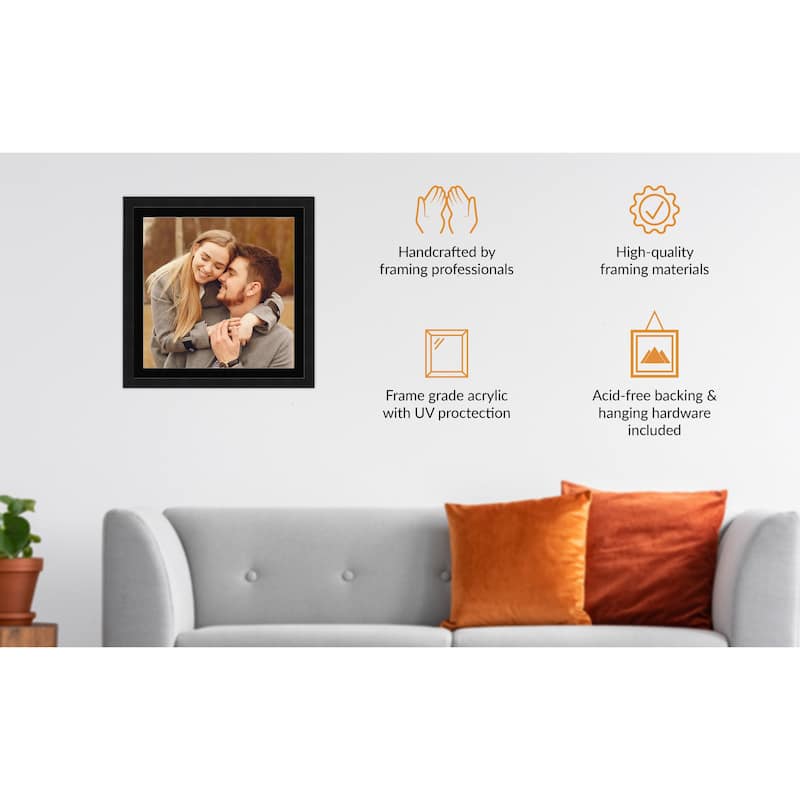 13x13 Frame Black Matted for 13x13 Picture or 16x16 Art Poster Without
