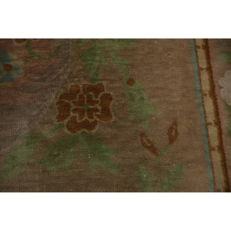 Hand Knotted Oriental 100% Wool Carpet Traditional Floral Oranges & Rust Art Deco Area Rug - 11' 9'' X 8' 11''