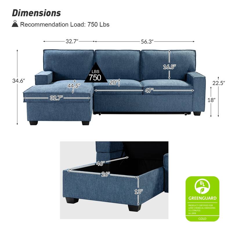 Badari Modern Pull Out Sleeper Sofa&Chaise with Storage by HULALA HOME