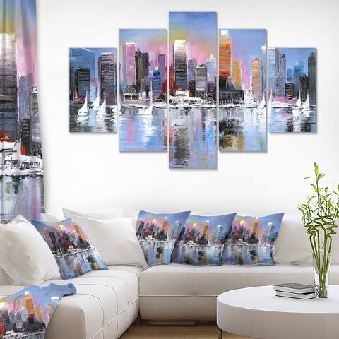 Designart 'City Coast' Cityscapes Print on Wrapped Canvas set