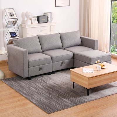 Small Sectional Sofa Modular L Shaped Couch 3 Seater Sectional Couch Convertible Chaise Ottoman with Dark Grey