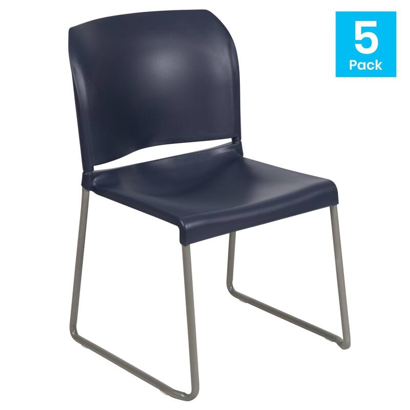 5 Pack 880 lb. Capacity Full Back Contoured Sled Base Stack Chair