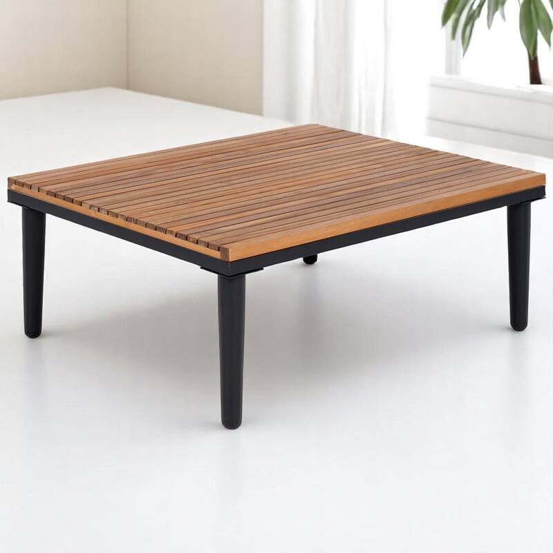 3-Piece Outdoor Sofa Set with Acacia Wood Frame, Side Table & Coffee Table, Weather-Resistant Cushions, Patio Conversation Set