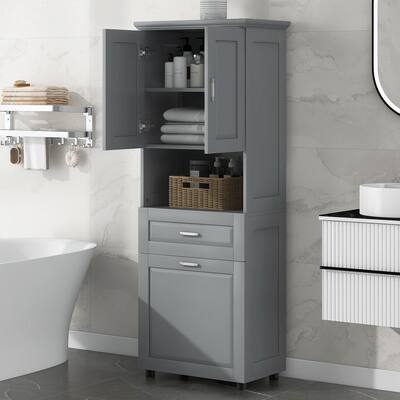 Linen Tower Kitchen Cabinet Cupboard Bathroom Cabinet wLaundry Basket